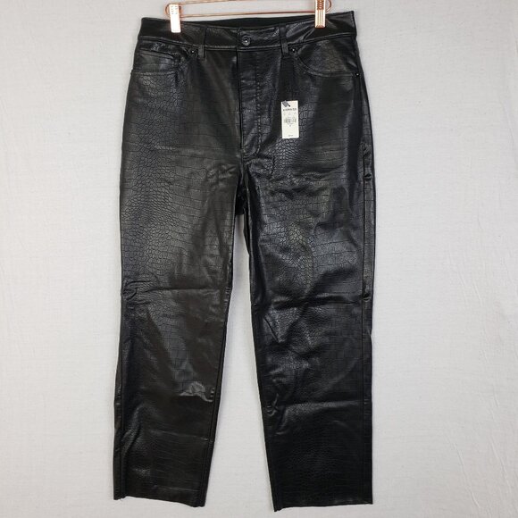 NWT Express Straight Pant Super High Rise Croc Embossed Vegan Leather Cropped 10 - Picture 3 of 15